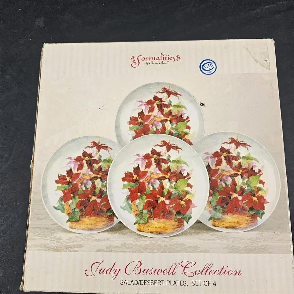 Formalities Baum Bros Poinsettia Basket Salad Dessert Luncheon Plates – Set of 4